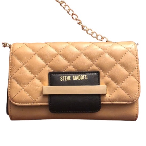 Steve Madden tan quilted black trim crossbody Faux Leather Fits My IPhone 8 Plus - Picture 4 of 13